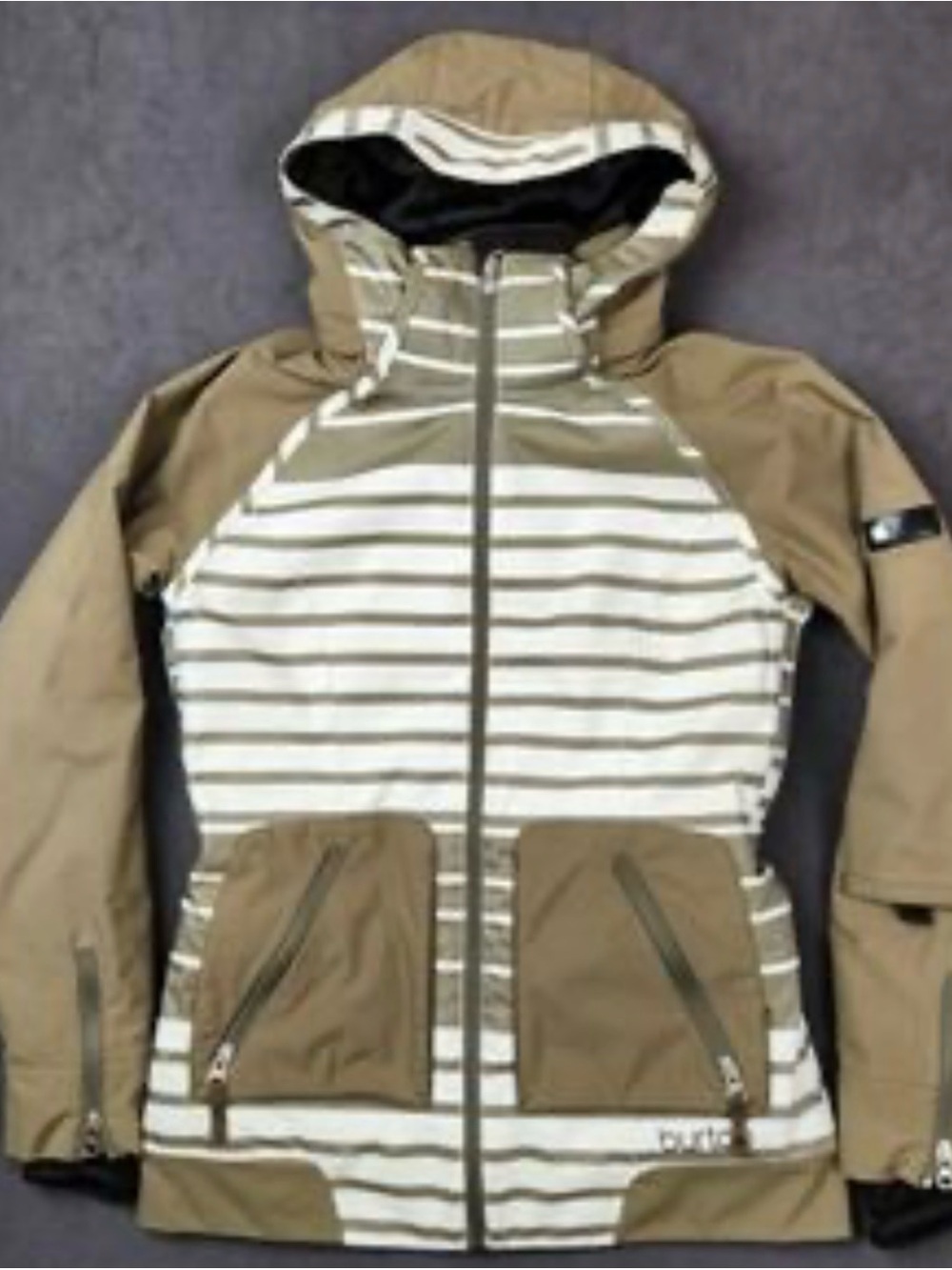 Burton Women's Striped Hooded Jacket in Tan and White